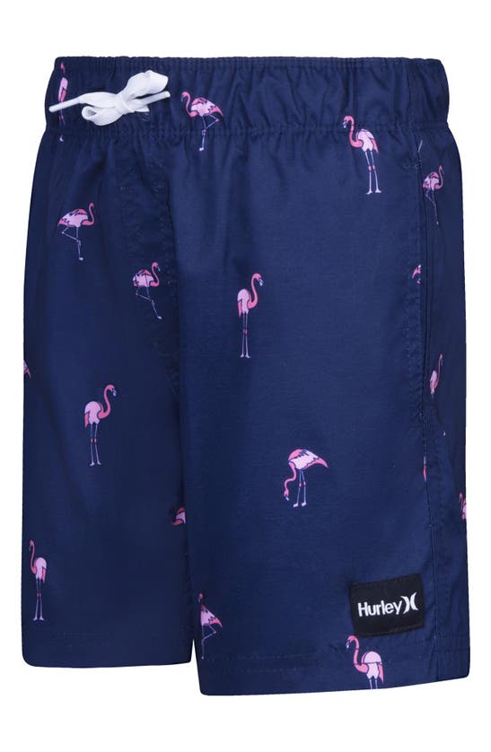 Shop Hurley Kids' Flamingo Party Pull-on Swim Shorts In Midnight Navy