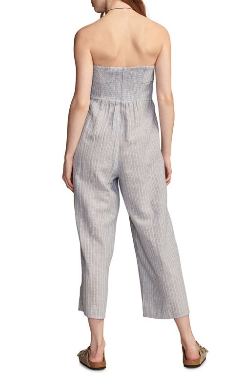 Lucky Brand Women's Striped Strapless Cotton-linen Cropped Jumpsuit In Blue Jewel Stripe
