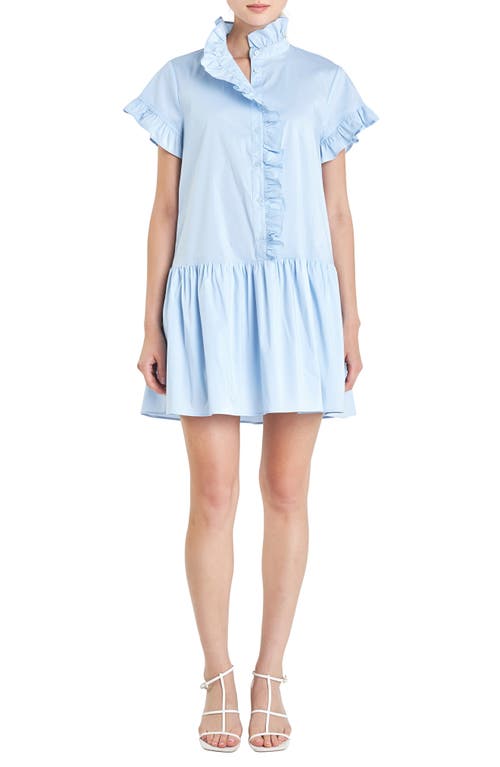 English Factory Ruffle Drop Waist Poplin Minidress In Powder Blue