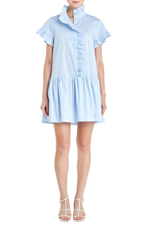 English Factory Ruffle Drop Waist Poplin Minidress Powder Blue at Nordstrom,