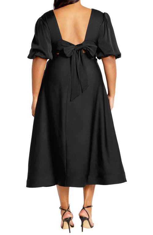 Shop City Chic Lula Puff Sleeve Back Bow Midi Dress In Black