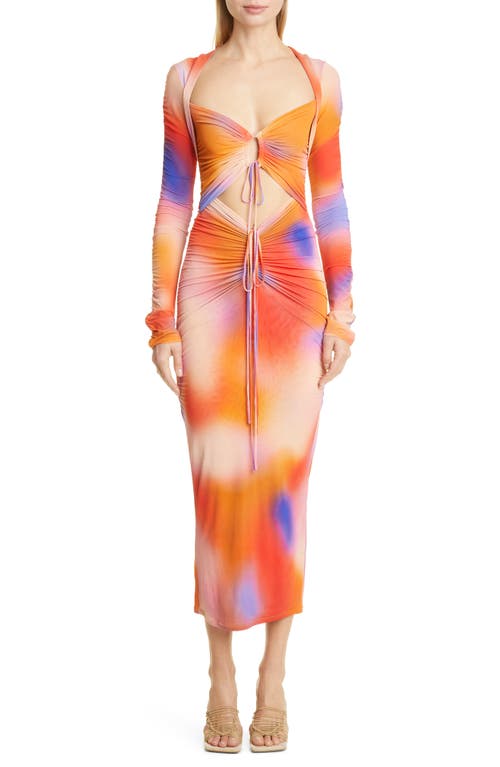 LAPOINTE Aura Print Long Sleeve Cutout Jersey Body-Con Dress