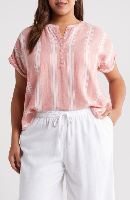 caslon(r) Short Sleeve Linen Blend Popover Top at Nordstrom,