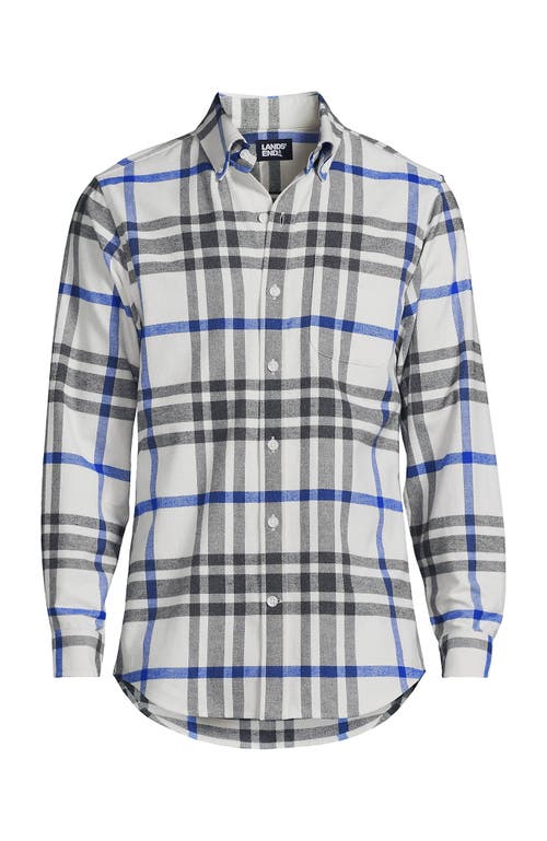 Shop Lands' End Traditional Fit Flagship Flannel Shirt In Bright White Heather Plaid