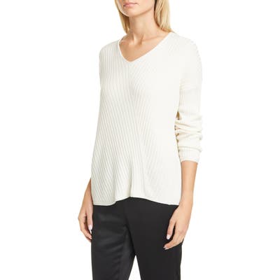Eileen Fisher Ribbed V-Neck Top, White