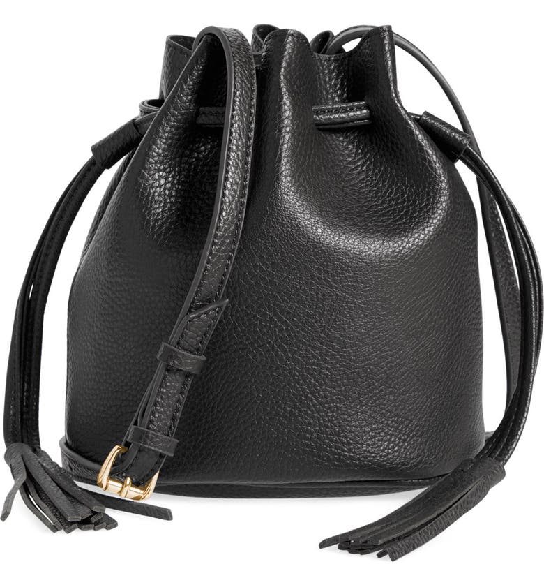 Street Level Mini Faux Leather Tassel Bucket Bag | Nordstrom