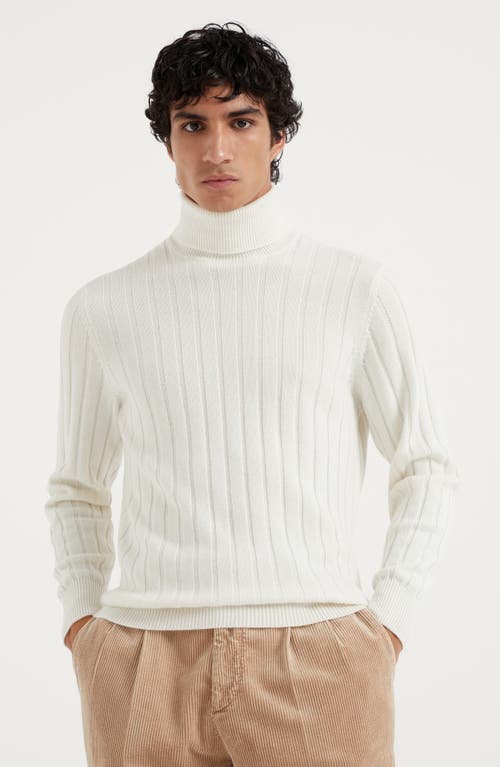 Shop Brunello Cucinelli Cashmere Flat Rib Turtleneck Sweater In Panama