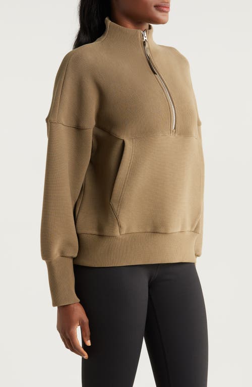 Shop Varley Acadia Ottoman Knit Half Zip Pullover In Stone Olive