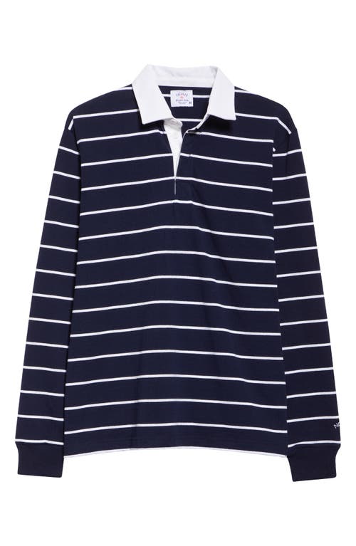 Shop Noah Classic Stripe Rugby Shirt In White/navy