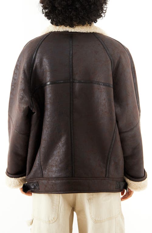 Shop Bdg Urban Outfitters Ella Faux Shearling Lined Faux Leather Aviator Jacket In Chocolate