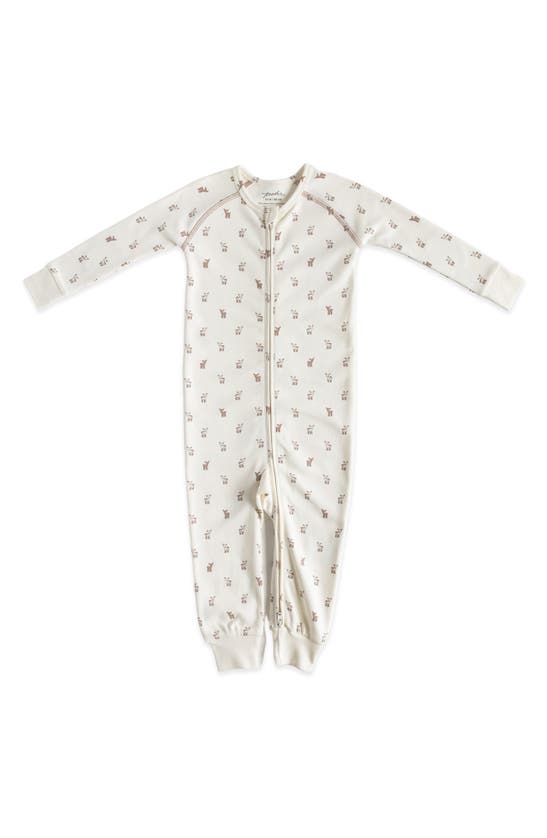 Shop Pehr Hatchlings Zip Fitted One-piece Organic Cotton Pajamas In Hatchling Fawn