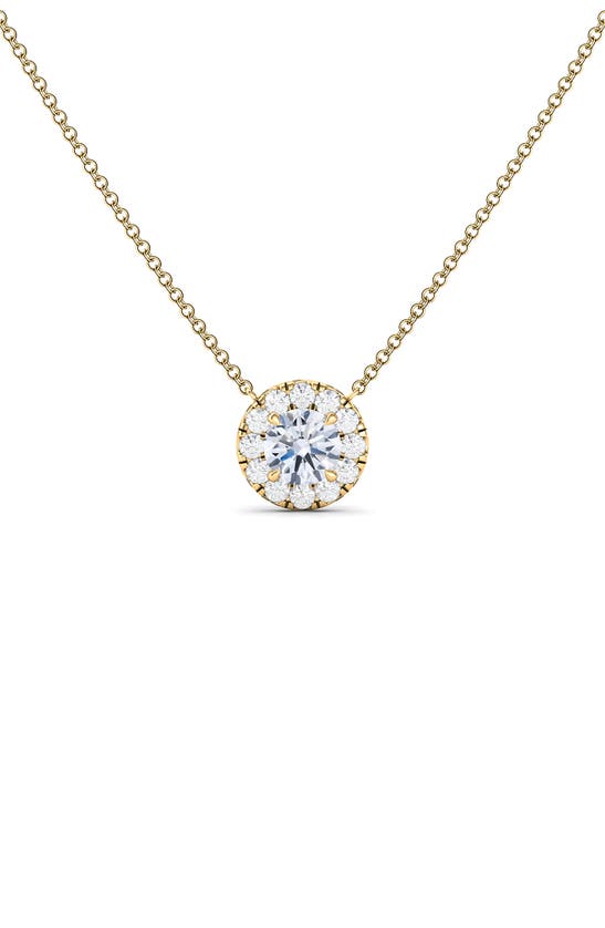 Shop Hautecarat Round Brilliant Halo Lab Created Diamond Pendant Necklace In 18k Yellow Gold