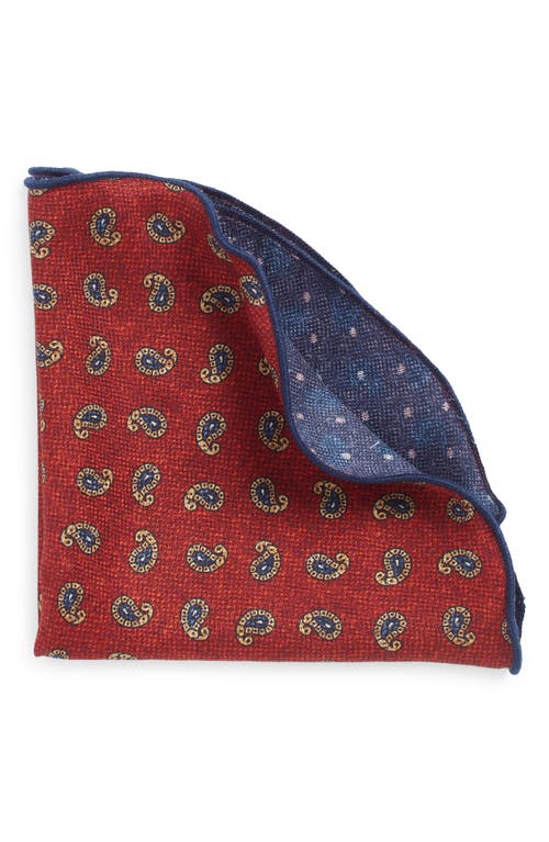 Polka Dot & Paisley Print Reversible Silk Pocket Circle in Brick