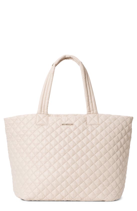 Mz Wallace Large Metro Deluxe Quilted Nylon Tote In Mushroom/silver