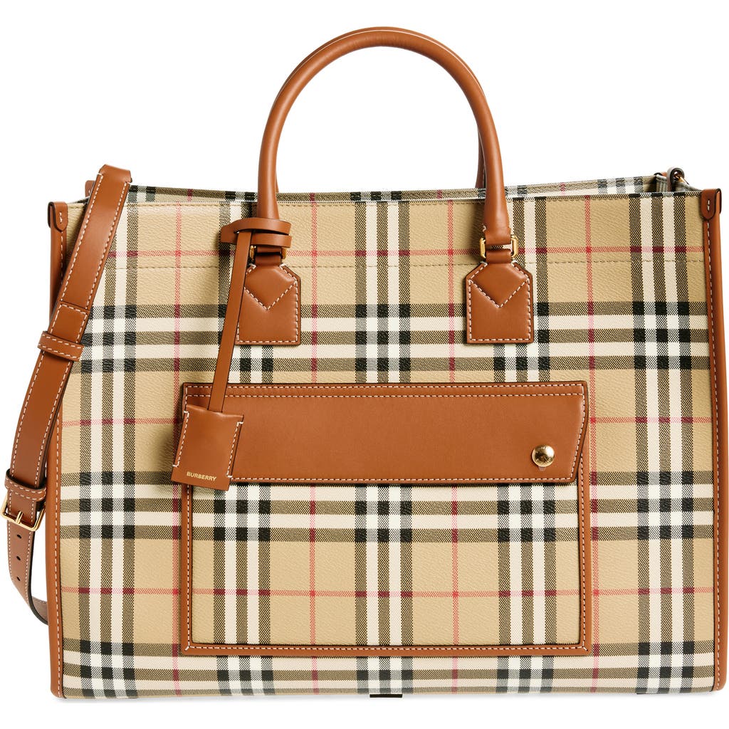 BURBERRY BURBERRY MEDIUM FREYA CHECK COATED CANVAS TOTE