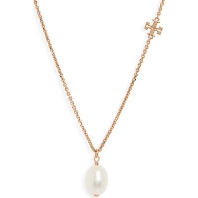 Tory Burch Logo Pearl Pendant Necklace