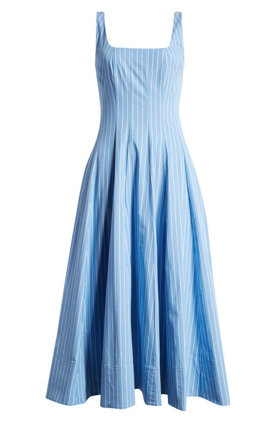 Shop Staud Wells Fit & Flare Dress In Azure Pinstripe