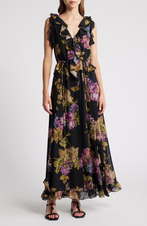 Kobi Halperin Lesley Floral-print Ruffle Maxi Dress In Black Multi