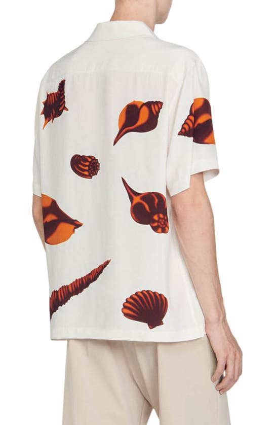 Shop Sandro Shells Print Short Sleeve Button-up Shirt In Ecru