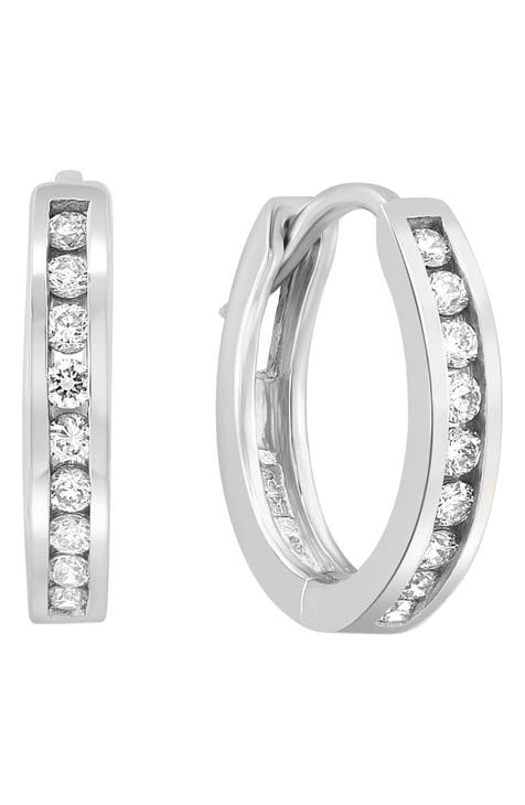 14K White Gold Channel Set Diamond Hoop Earrings - 0.26 ctw