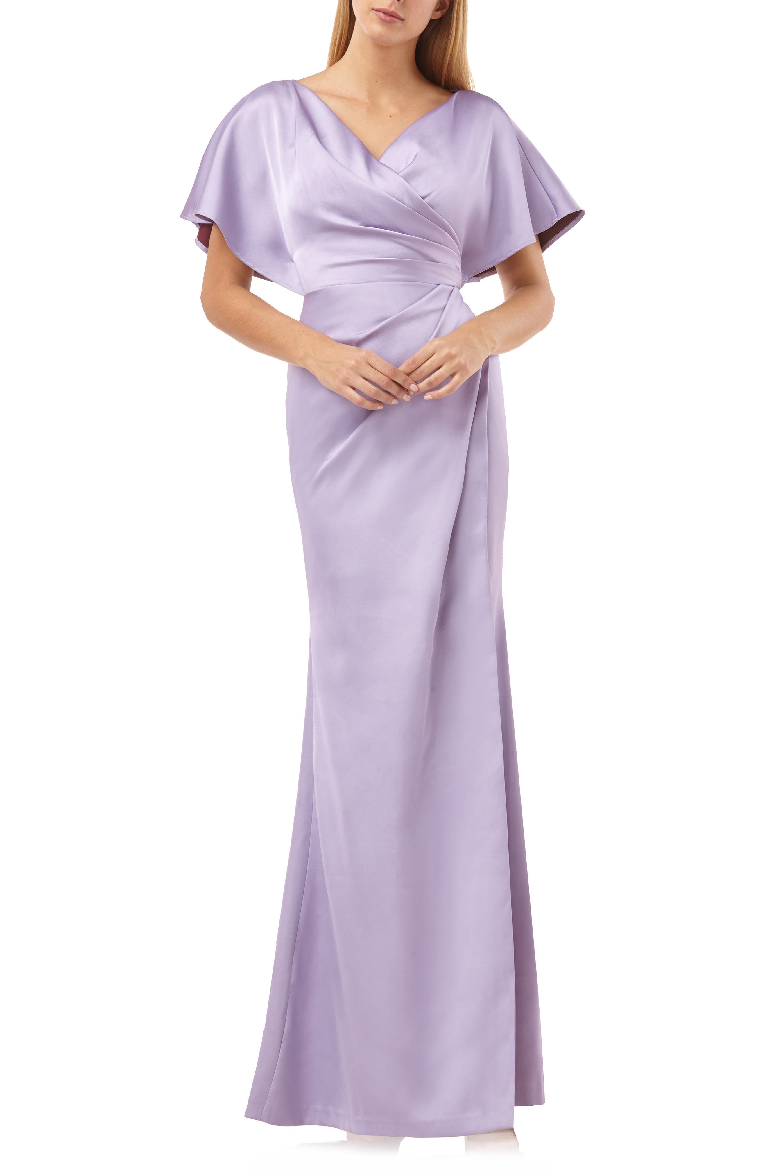 Js Collections Faux Wrap Bonded Satin Gown