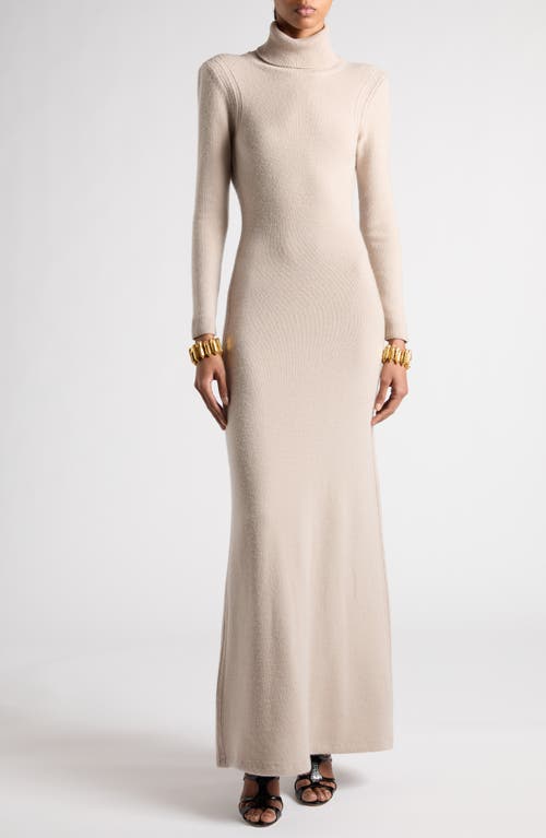 Shop Tom Ford Long Sleeve Cashmere Turtleneck Sweater Dress In Pale Camel