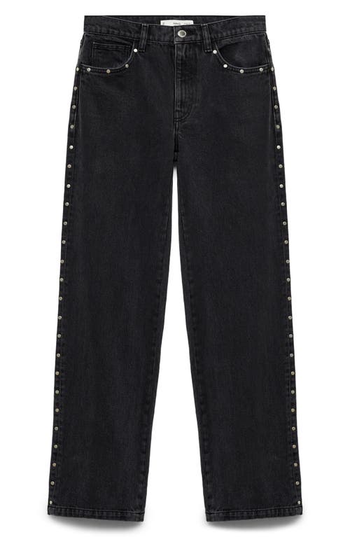 Shop Mango Billie Stud Straight Leg Jeans<br /> In Black Denim