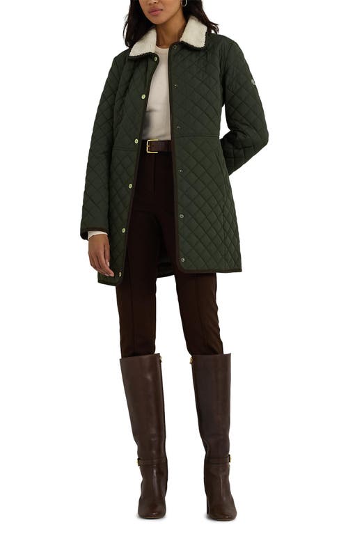 Shop Lauren Ralph Lauren Quilted Jacket With Faux Shearling Collar In Litchfield Loden