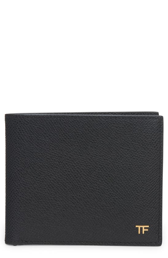 Tom Ford T-line Small Grain Calfskin Leather Bifold Wallet In Black