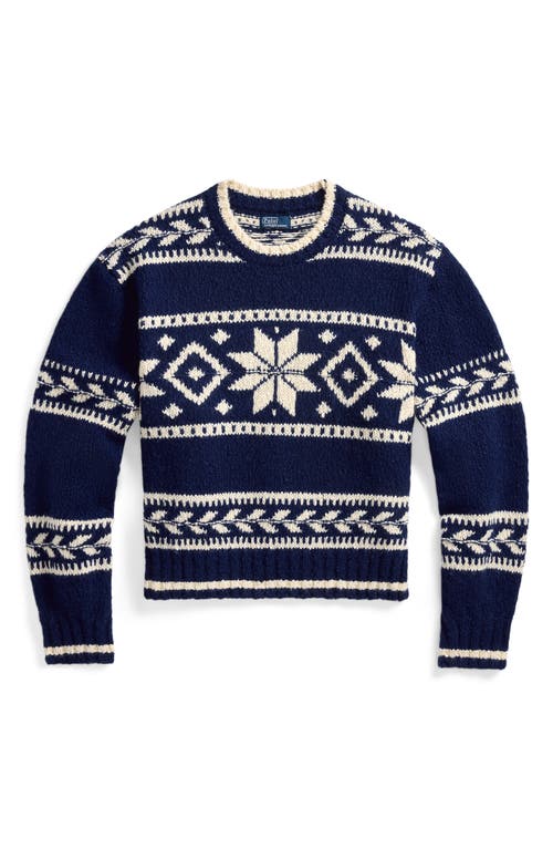 Shop Polo Ralph Lauren Snowflake Crewneck Sweater In Navy Multi