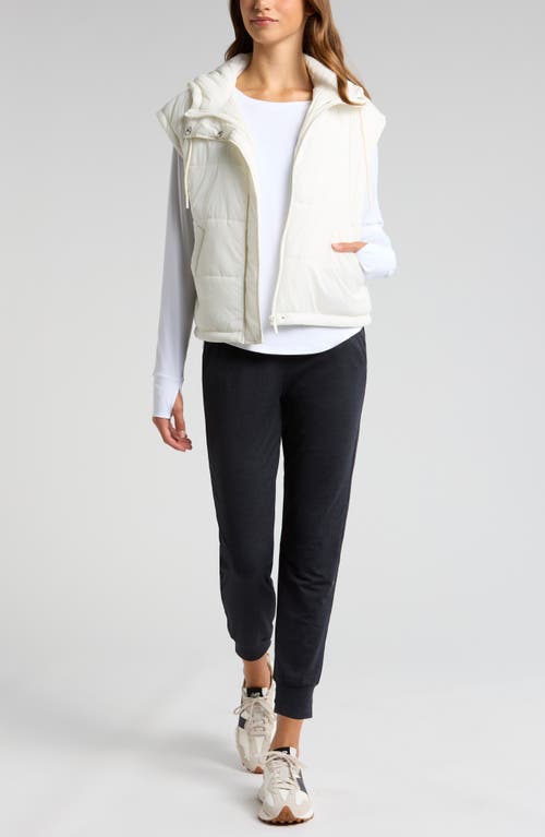 Shop Zella Lightweight Hooded Quilted Vest In Ivory Cloud