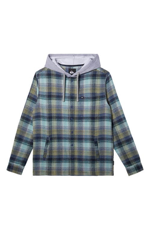 Quiksilver Sandbar Plaid Hooded Button-up Shirt Jacket In Blue/bright Yellow