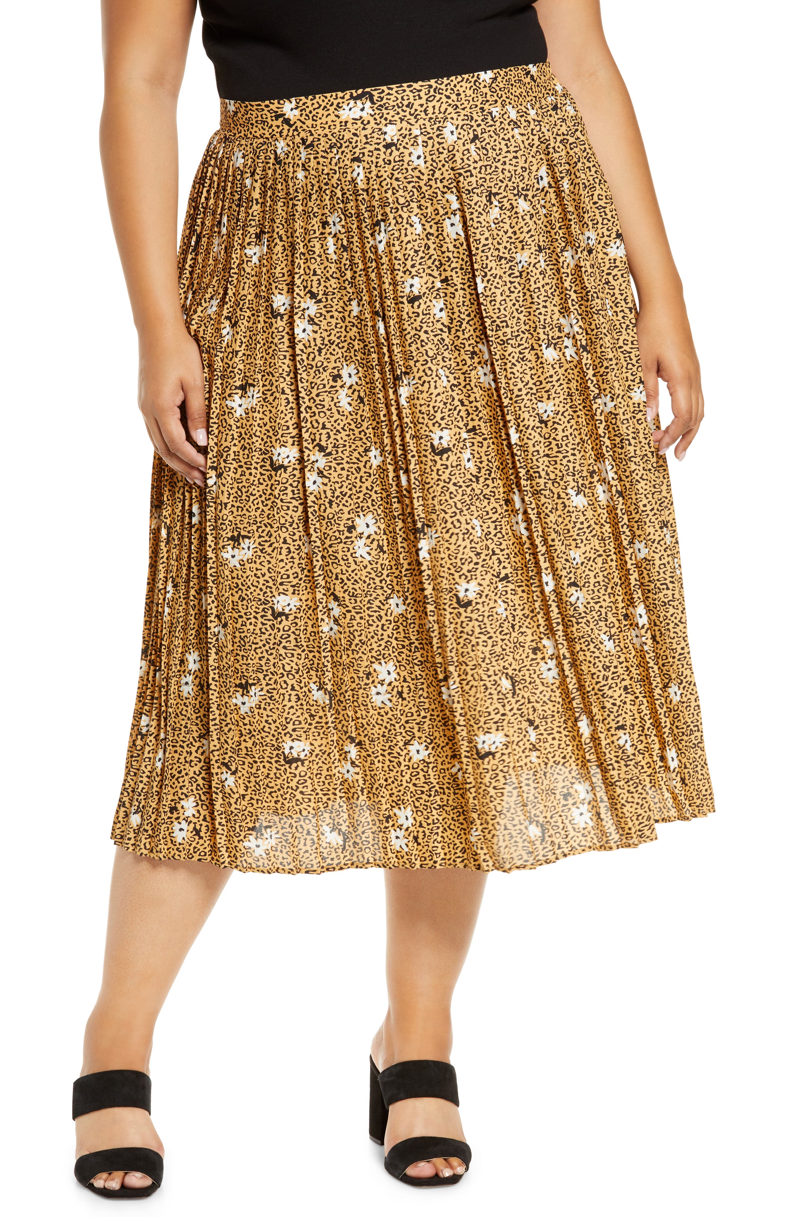 Bobeau Pleat Midi Skirt Nordstrom Rack