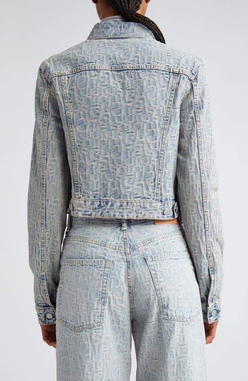 Shop Acne Studios Monogram Jacquard Crop Denim Jacket In Blue/beige