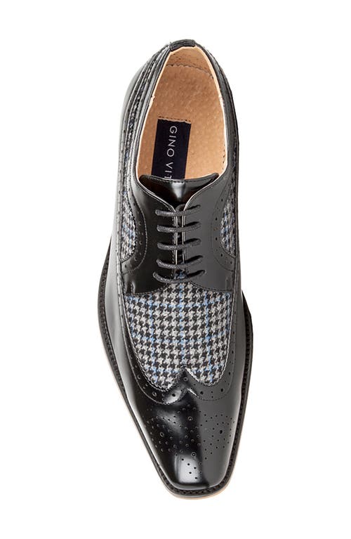 Gino Vitale Houndstooth Wingtip Derby In Black