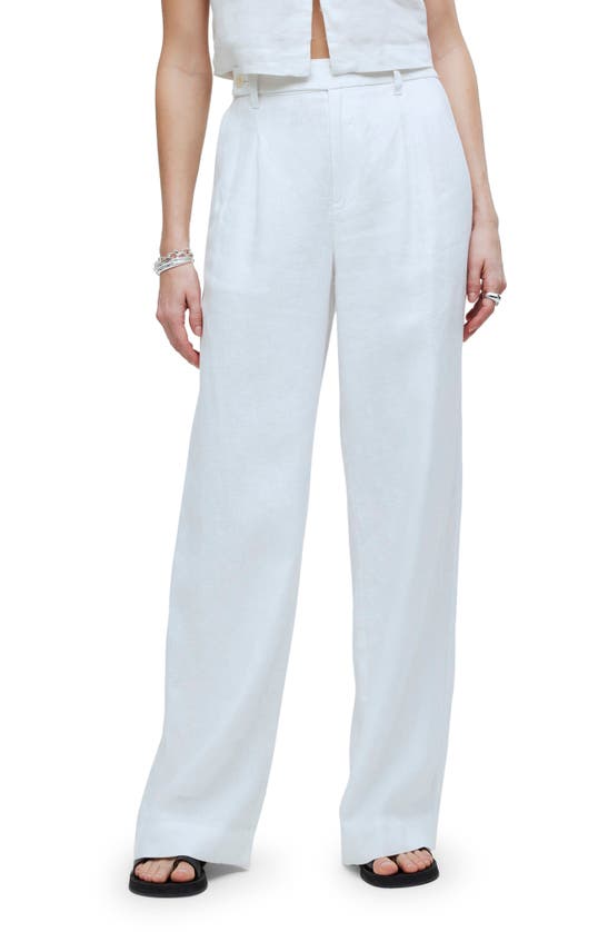 Shop Madewell The Harlow Linen Wide Leg Pants In Eyelet White