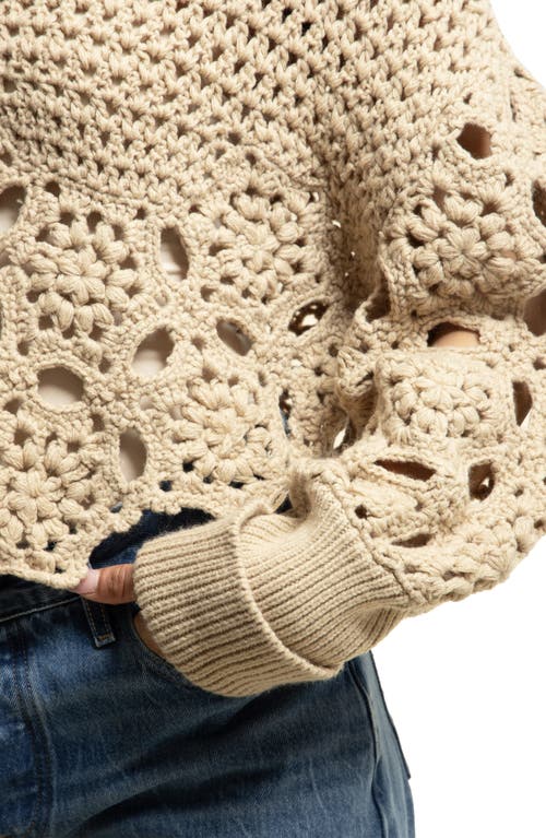 Saachi Chunky Crochet Cardigan Sweater In Beige