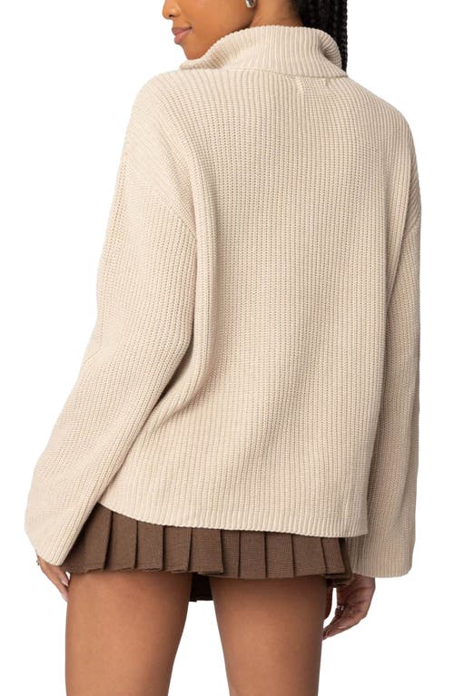 Edikted Amour High Neck Oversized Zip Sweater In Beige