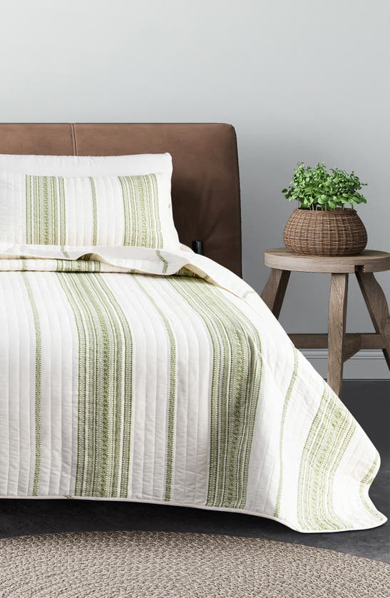 Woven & Weft Farmhouse Stripe Quilt & Sham Set In White / Green