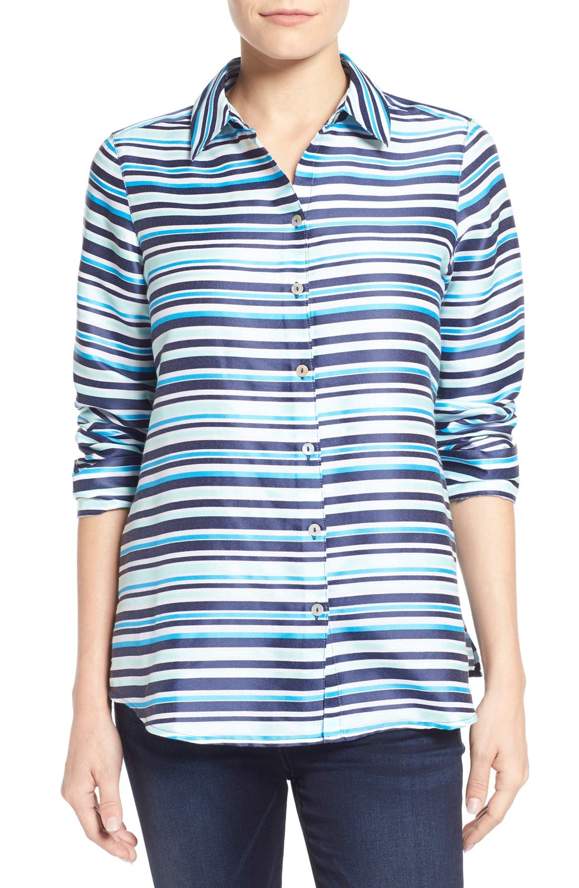 Foxcroft Satin Stripe Shirt (Regular & Petite) | Nordstrom
