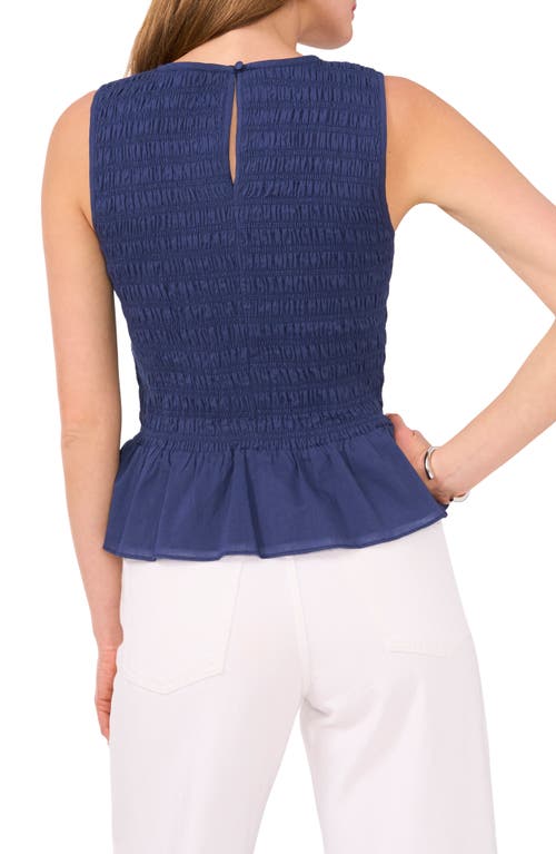 Shop 1.state Smock Bodice Cotton Voile Peplum Top In Tidal Navy Blue