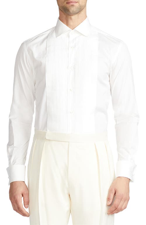 Ralph Lauren Purple Label Aston Pleated Cotton Poplin Tuxedo Shirt White at Nordstrom,