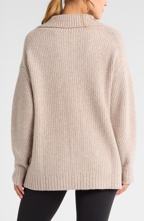 Shop Zella Cozy Knit Zip-up Cardigan In Taupe Heather