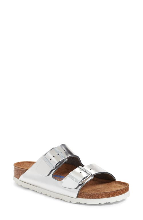 Shop Birkenstock Soft Slide Sandal In Metallic Silver Leather