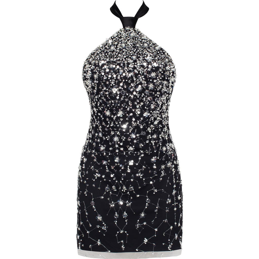 Milla Striking Halterneck Crystal-embellished Mini Dress, Xo Xo In Black