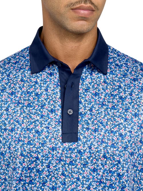 Shop Construct Con.struct Micro Floral Print Performance Golf Polo In White/blue