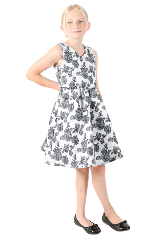 Shop Blush By Us Angels Kids' Floral Brocade Dress In Navy Silver