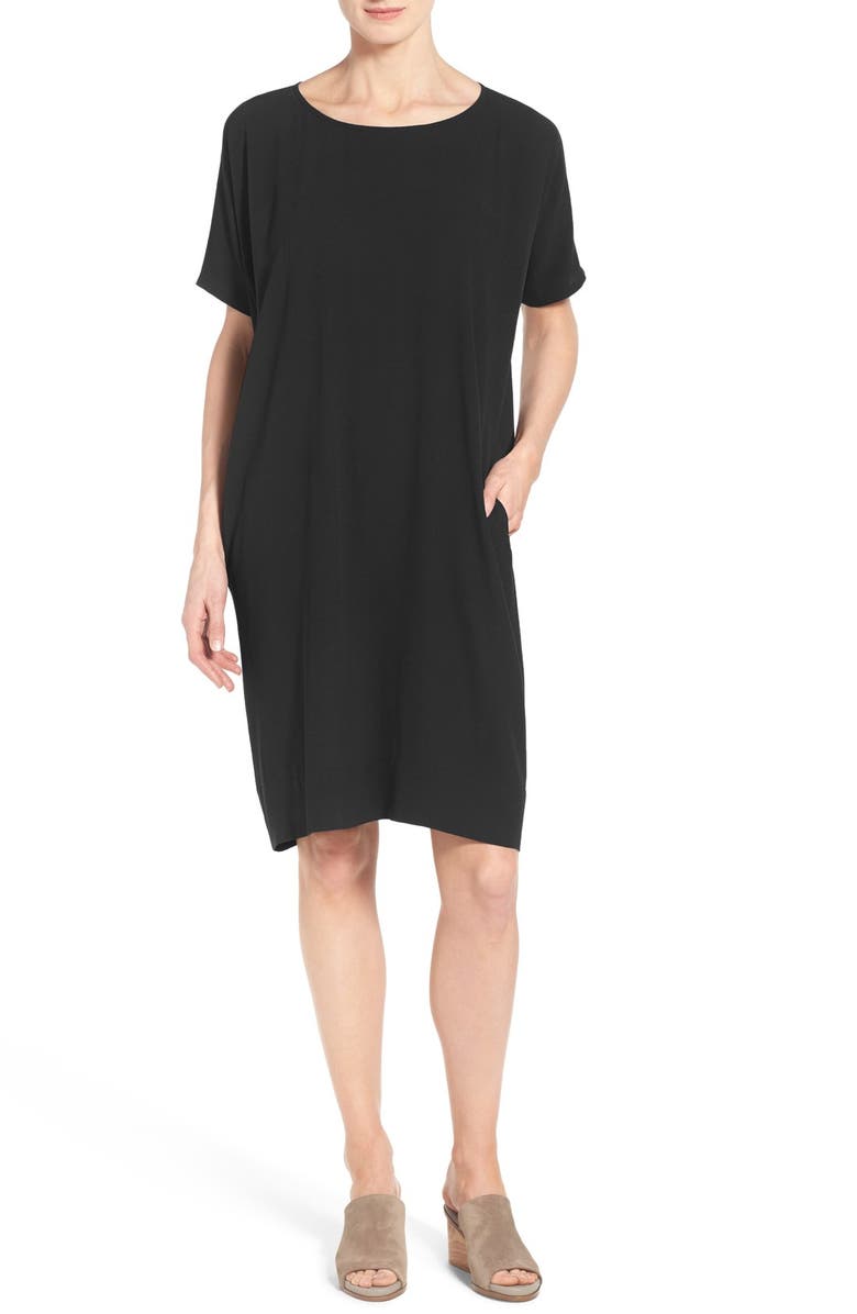 Eileen Fisher Silk Jersey Round Neck Knee Length Shift Dress | Nordstrom