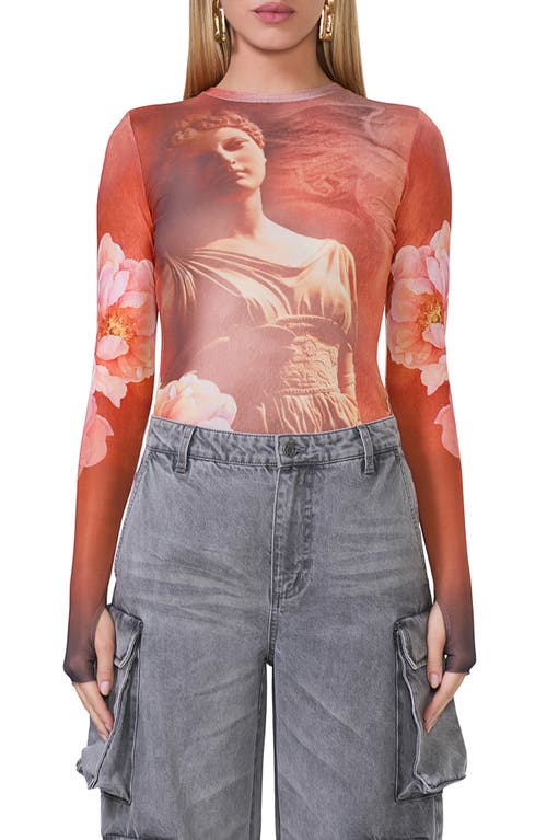 Afrm Kaylee Print Mesh Top In Rose Statue