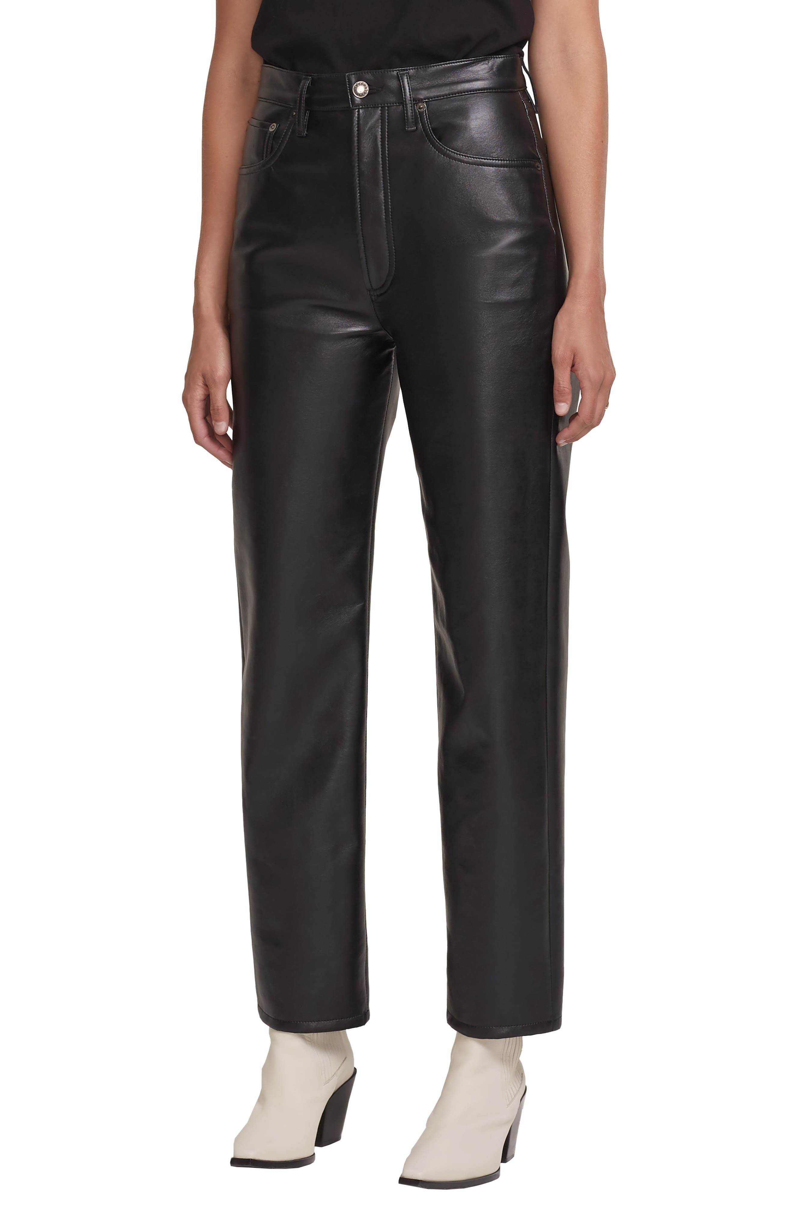 AGOLDE '90s Pinch Waist Recycled Leather High Waist Pants in Powder at Nordstrom
